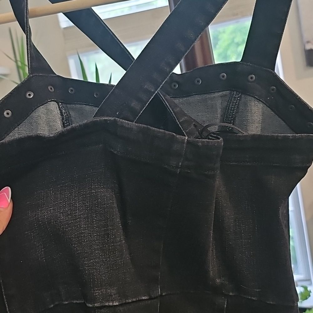 Level 99 Black Denim Overall Dress with Studded Details Size XS - Picture 6 of 7